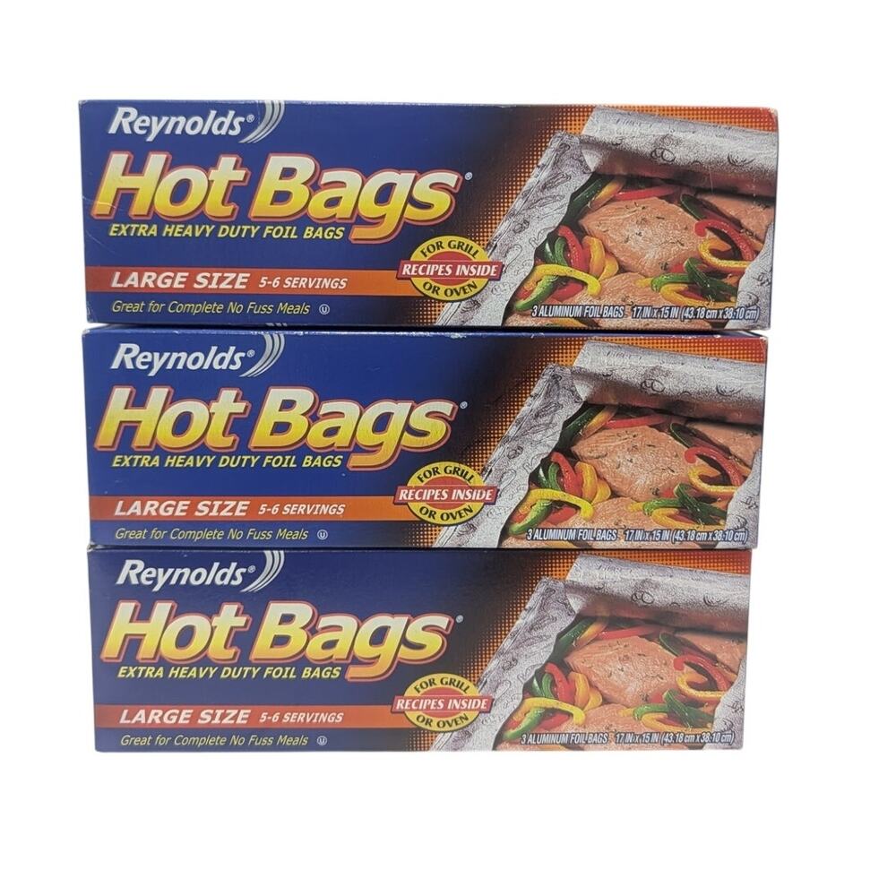 3 Reynolds HotBags FoilBags LARGE Size Extra HeavyDuty (9Ct) VTG Discontinued